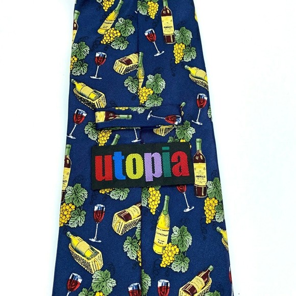 Utopia Men's Blue Tie Handmade Red Wine Chardonnay Grapes Novelty Necktie 58" - Picture 4 of 9